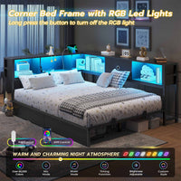 Sikaic Daybeds Full Size LED Daybed with Storage Drawers and Bookcase Headboard Black Black / Engineered Wood / Modern