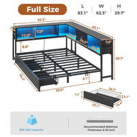 Sikaic Daybeds Full Size LED Daybed with Storage Drawers and Bookcase Headboard Black Black / Engineered Wood / Modern