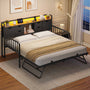 Sikaic Daybeds Twin Daybed with Trundle with Storage Headboard & Charging Station Black Black / Engineered Wood / Modern