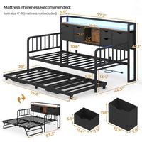Sikaic Daybeds Twin Daybed with Trundle with Storage Headboard & Charging Station Black Black / Engineered Wood / Modern