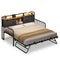 Sikaic Daybeds Twin Daybed with Trundle with Storage Headboard & Charging Station Black Black / Engineered Wood / Modern