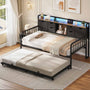 Sikaic Daybeds Twin Daybed with Trundle with Storage Headboard & Charging Station Black Black / Engineered Wood / Modern