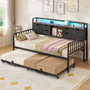 Sikaic Daybeds Twin Daybed with Trundle with Storage Headboard & Charging Station Black Black / Engineered Wood / Modern