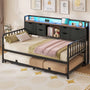 Sikaic Daybeds Twin Daybed with Trundle with Storage Headboard & Charging Station Black Black / Engineered Wood / Modern