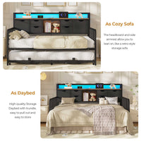 Sikaic Daybeds Twin Daybed with Trundle with Storage Headboard & Charging Station Black Black / Engineered Wood / Modern