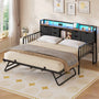 Sikaic Daybeds Twin Daybed with Trundle with Storage Headboard & Charging Station Black Black / Engineered Wood / Modern