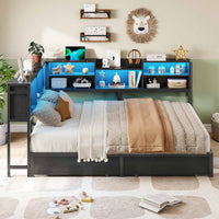 Sikaic Daybeds Full Size Daybed with Charging Station and LED Lights Black Black / Full / Modern