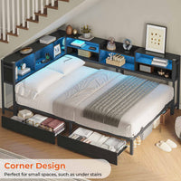 Sikaic Daybeds Full Size Daybed with Charging Station and LED Lights Black Black / Full / Modern