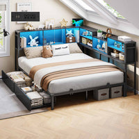 Sikaic Daybeds Full Size Daybed with Charging Station and LED Lights Black Black / Full / Modern