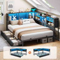 Sikaic Daybeds Full Size Daybed with Charging Station and LED Lights Black Black / Full / Modern