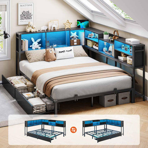 Sikaic Daybeds Full Size Daybed with Charging Station and LED Lights Black Black / Full / Modern