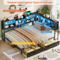 Sikaic Daybeds Full Size Daybed with Charging Station and LED Lights Black Black / Full / Modern