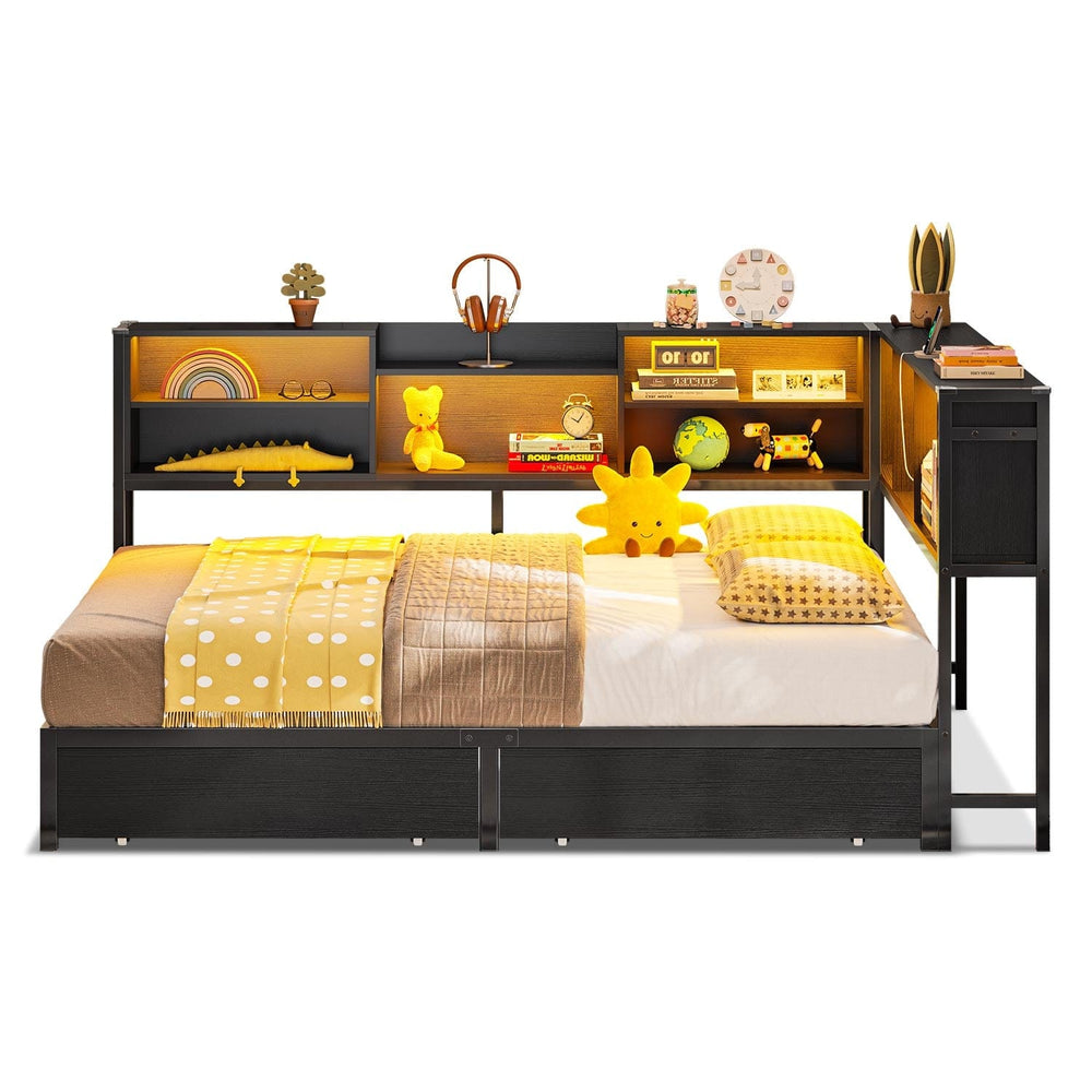 Sikaic Daybeds Full Size Daybed with Charging Station and LED Lights Black Black / Full / Modern