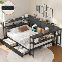 Sikaic Daybeds Full Size Daybeds with Charging Station and Storage Shelves Black Black / Full / Modern
