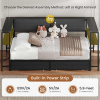 Sikaic Daybeds Full Size Daybeds with Charging Station and Storage Shelves Black Black / Full / Modern