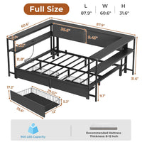 Sikaic Daybeds Full Size Daybeds with Charging Station and Storage Shelves Black Black / Full / Modern