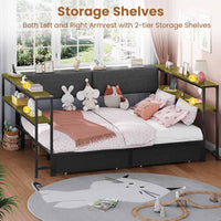 Sikaic Daybeds Full Size Daybeds with Charging Station and Storage Shelves Black Black / Full / Modern