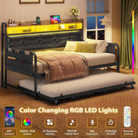 Sikaic Daybeds Twin Daybeds with Trundle and Upholstered Headboard Black Black / Metal / Modern