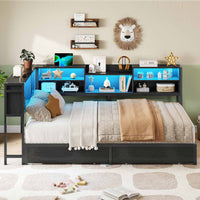 Sikaic Daybeds Twin Size Daybed with Charging Station and LED Lights Black Black / Twin / Modern