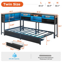 Sikaic Daybeds Twin Size Daybed with Charging Station and LED Lights Black Black / Twin / Modern