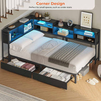 Sikaic Daybeds Twin Size Daybed with Charging Station and LED Lights Black Black / Twin / Modern