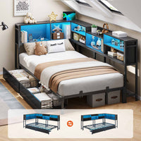 Sikaic Daybeds Twin Size Daybed with Charging Station and LED Lights Black Black / Twin / Modern