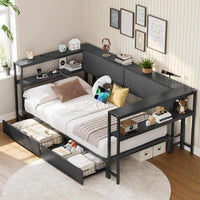 Sikaic Daybeds Twin Size Daybeds with Charging Station and Storage Shelves Black Black / Twin / Modern
