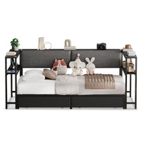 Sikaic Daybeds Twin Size Daybeds with Charging Station and Storage Shelves Black Black / Twin / Modern