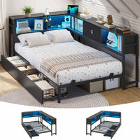 Sikaic Daybeds Twin Size LED Daybed with Storage Drawers and Bookcase Headboard Black Black / Twin / Modern