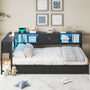 Sikaic Daybeds Twin Size LED Daybed with Storage Drawers and Bookcase Headboard Black Black / Twin / Modern