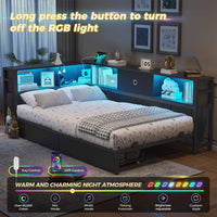 Sikaic Daybeds Twin Size LED Daybed with Storage Drawers and Bookcase Headboard Black Black / Twin / Modern