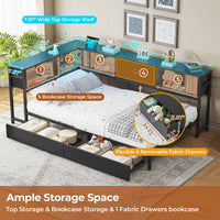 Sikaic Daybeds Twin Size LED Daybed with Storage Drawers and Bookcase Headboard Black Black / Twin / Modern