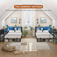 Sikaic Daybeds Twin Size LED Daybed with Storage Drawers and Bookcase Headboard Black Black / Twin / Modern