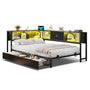 Sikaic Daybeds Twin Size LED Daybed with Storage Drawers and Bookcase Headboard Black Black / Twin / Modern