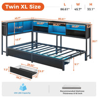 Sikaic Daybeds Twin XL Size Daybed with Charging Station and LED Lights Black Black / Twin XL / Modern