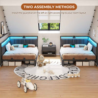 Sikaic Daybeds Full LED Daybed with Line Fabric Upholstered Fence and Charging Station Gray Gray / Full / Modern