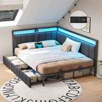 Sikaic Daybeds Full LED Daybed with Line Fabric Upholstered Fence and Charging Station Gray Gray / Full / Modern