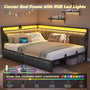 Sikaic Daybeds Full LED Daybed with Line Fabric Upholstered Fence and Charging Station Gray Gray / Full / Modern