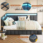 Sikaic Daybeds Full LED Daybed with Line Fabric Upholstered Fence and Charging Station Gray Gray / Full / Modern