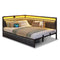 Sikaic Daybeds Full LED Daybed with Line Fabric Upholstered Fence and Charging Station Gray Gray / Full / Modern