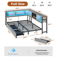 Sikaic Daybeds Full Size LED Daybed with Storage Drawers and Bookcase Headboard Oak Gray Gray / Full / Modern