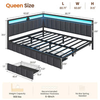 Sikaic Daybeds Queen LED Daybed with Line Fabric Upholstered Fence and Charging Station Gray Gray / Queen / Modern