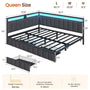Sikaic Daybeds Queen LED Daybed with Line Fabric Upholstered Fence and Charging Station Gray Gray / Queen / Modern