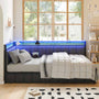 Sikaic Daybeds Twin LED Daybed with Line Fabric Upholstered Fence and Charging Station Gray Gray / Twin / Modern