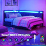 Sikaic Daybeds Twin LED Daybed with Line Fabric Upholstered Fence and Charging Station Gray Gray / Twin / Modern