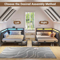 Sikaic Daybeds Twin LED Daybed with Line Fabric Upholstered Fence and Charging Station Gray Gray / Twin / Modern