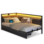 Sikaic Daybeds Twin LED Daybed with Line Fabric Upholstered Fence and Charging Station Gray Gray / Twin / Modern