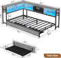 Sikaic Daybeds Twin Size LED Daybed with Storage Drawers and Bookcase Headboard Oak Gray Gray / Twin / Modern