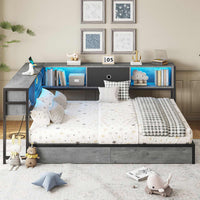 Sikaic Daybeds Twin Size LED Daybed with Storage Drawers and Bookcase Headboard Oak Gray Gray / Twin / Modern