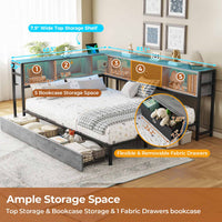 Sikaic Daybeds Twin Size LED Daybed with Storage Drawers and Bookcase Headboard Oak Gray Gray / Twin / Modern